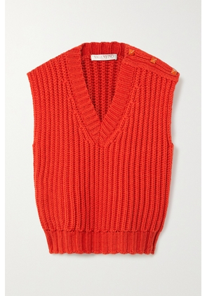 Valentino Garavani - Oversized Studded Ribbed Wool And Mohair-blend Tank - Orange - xx small,x small,small,medium,large,x large