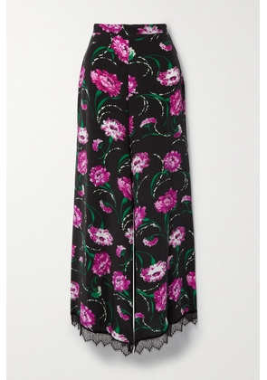 Rodarte - Lace-trimmed Floral-print Silk Crepe De Chine Wide-leg Pants - Black - US0,US2,US4,US6,US8,US10,US12