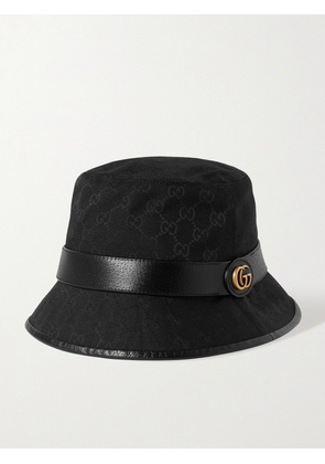 Gucci - Leather-trimmed Canvas-jacquard Bucket Hat - Black - S,M,L,XL,XXL