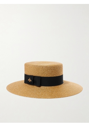 Gucci - Grosgrain-trimmed Glittered Straw Hat - Gold - XS,S,M,L,XL