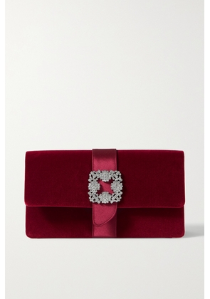 Manolo Blahnik - Capri Crystal-embellished Satin-trimmed Velvet Clutch - Burgundy - One size