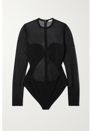Alaïa - Paneled Silk And Jersey Thong Bodysuit - Black - FR34,FR36,FR38,FR40,FR42,FR44