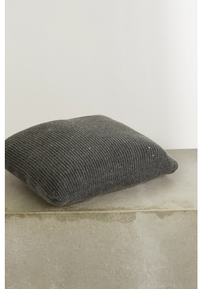 Brunello Cucinelli - Sequin-embellished Ribbed Cashmere And Silk-blend Down Cushion - Gray - One size