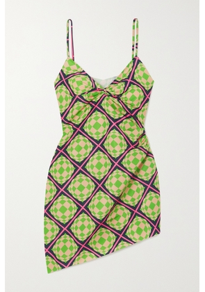MAISIE WILEN - Party Girl Asymmetric Printed Crepe Mini Dress - Green - x small,small,medium,large