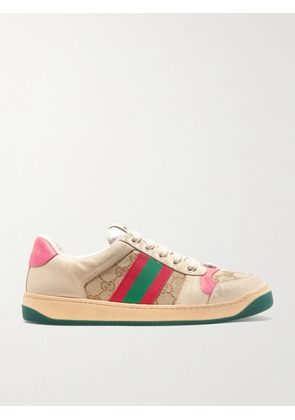 Gucci - Screener Logo-jacquard Canvas And Distressed Leather Sneakers - Neutrals - IT35,IT35.5,IT36,IT36.5,IT37,IT37.5,IT38,IT38.5,IT39,IT39.5,IT40,IT40.5,IT41,IT41.5,IT42