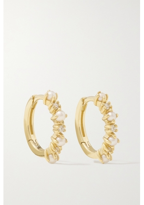 Mateo - The Little Things 18-karat Gold, Diamond And Pearl Hoop Earrings - One size