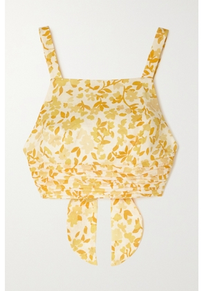 Peony - + Net Sustain Cropped Open-back Floral-print Linen Top - Yellow - x small,small,medium,large,x large