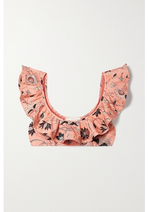 Ulla Johnson - Azores Ruffled Printed Bikini Top - Pink - x small,small,medium,large,x large