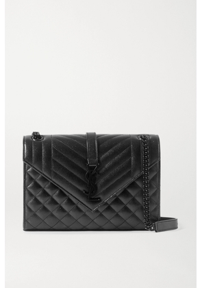 SAINT LAURENT - Envelope Medium Quilted Textured-leather Shoulder Bag - Black - One size
