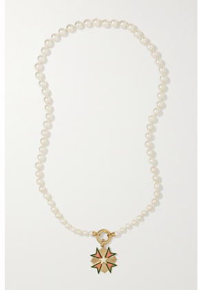 Storrow - Emmeline 14-karat Gold, Enamel, Pearl And Quartz Necklace - Ivory - One size