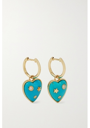 Storrow - Anne Huggie 14-karat Gold, Turquoise And Diamond Hoop Earrings - Blue - One size