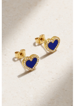 Jennifer Meyer - Extra Small Heart 18-karat Gold, Lapis Lazuli And Diamond Earrings - One size