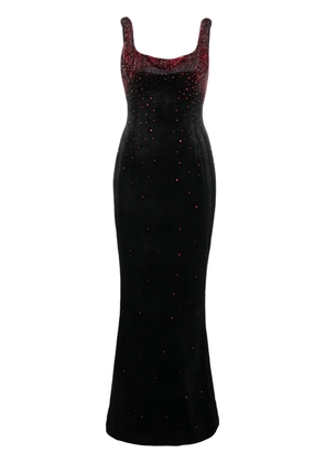 JEAN-LOUIS SABAJI gemstone-embroidered velvet maxi dress - Black