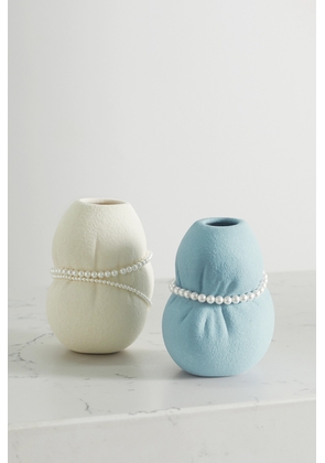 Completedworks - Set Of Two Faux Pearl-embellished Ceramic Vases - White - One size