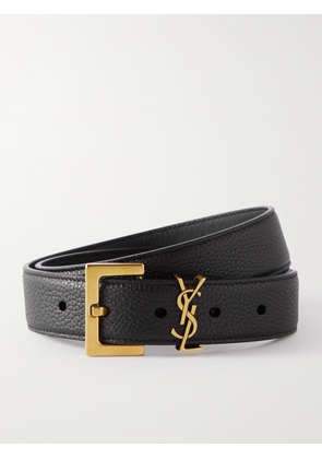 SAINT LAURENT - Cassandre Textured-leather Belt - Black - 65,70,75,80,85,90,95,100,105