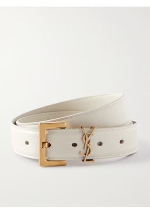 SAINT LAURENT - Cassandre Leather Belt - Cream - 65,70,75,80,85,90,95,100