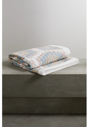 Sea - Ida Patchwork Quilted Cotton Blanket - Off-white - One size