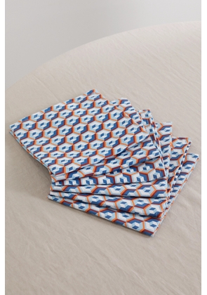 La DoubleJ - Set Of Six Printed Linen Napkins - Blue - One size