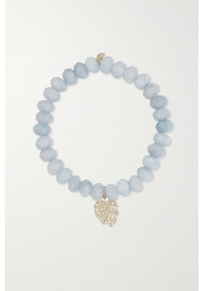 Sydney Evan - Medium Monstera Leaf 14-karat Gold, Aquamarine And Diamond Bracelet - Blue - One size
