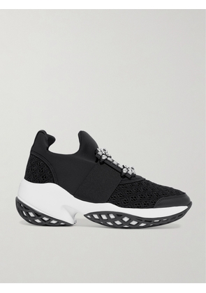 Roger Vivier - Viv Run Crystal-embellished Stretch, Mesh And Leather Sneakers - Black - IT34,IT34.5,IT35,IT35.5,IT36,IT36.5,IT37,IT37.5,IT38,IT38.5,IT39,IT39.5,IT40,IT40.5,IT41,IT41.5,IT42