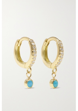 Jennifer Meyer - 18-karat Gold, Diamond And Turquoise Hoop Earrings - One size