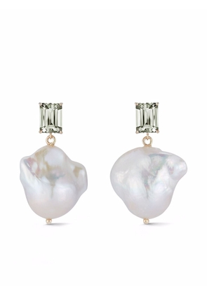 Mateo 14kt yellow gold Baroque pearl and green amethyst drop earrings