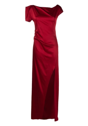 Del Core draped asymmetric satin gown - Red