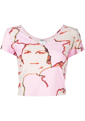 CHANEL Pre-Owned 2000 Mademoiselle-print V-neck T-shirt - Multicolour