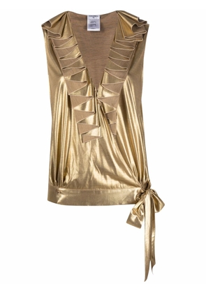 CHANEL Pre-Owned 2010 ruffled metallic-sheen sleeveless blouse - Gold