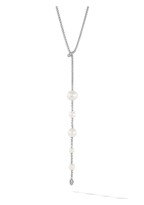David Yurman sterling silver Y pearl and diamond necklace