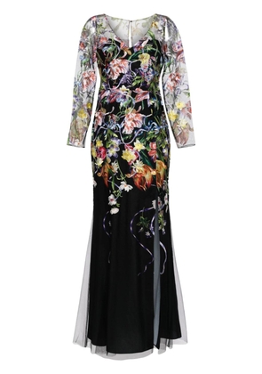Marchesa Notte Ribbons floral-embroidered gown - Black