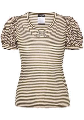 CHANEL Pre-Owned 2009 CC bow striped T-shirt - Pink