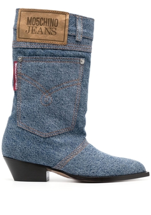 MOSCHINO JEANS 45mm logo-patch denim boots - Blue