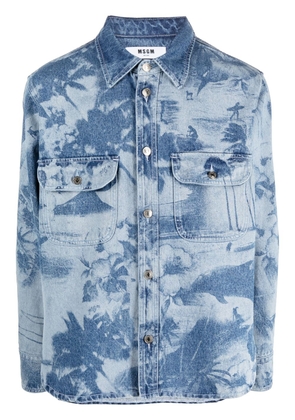 MSGM palm tree-print cotton shirt - Blue