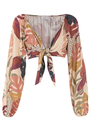 Amir Slama palm leaf print cropped blouse - Multicolour