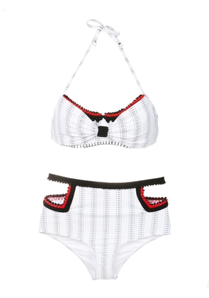 Amir Slama crochet-trim striped bikini set - White