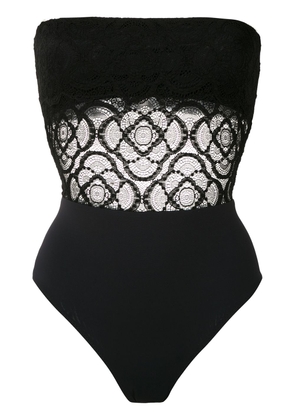 Amir Slama lace panels strapless swimsuit - Black