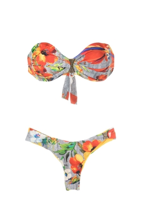 Amir Slama hibiscus-print bandeau bikini set - Multicolour