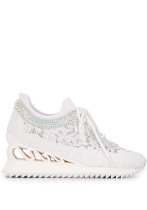 Le Silla embellished lace detail sneakers - White