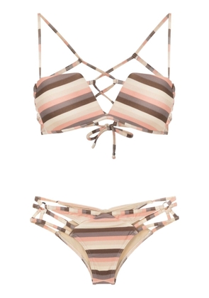 Amir Slama stripe-print strappy bikini - Neutrals