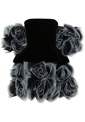 Ana Radu floral-appliqué velvet mini dress - Black