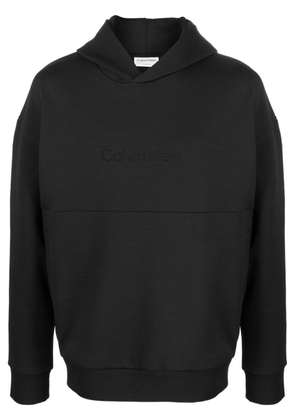 Calvin Klein logo-debossed long-sleeve hoodie - Black