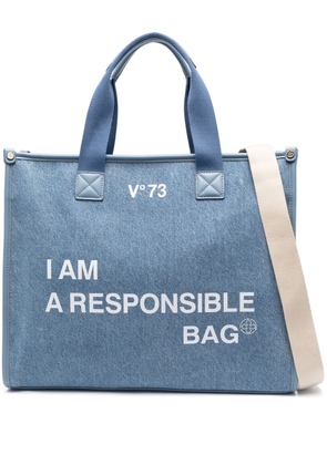 V°73 denim logo-print tote bag - Blue