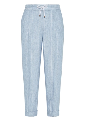 Brunello Cucinelli tapered-leg striped linen trousers - Blue