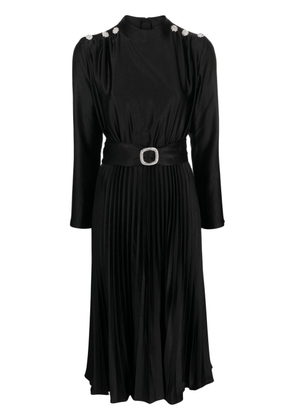 NISSA crystal-embellished pleated satin dress - Black