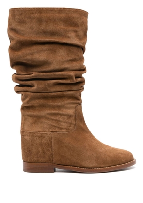 Via Roma 15 ruched suede flat boots - Brown