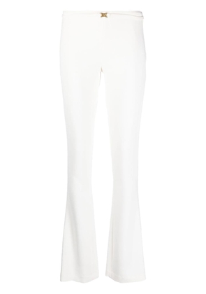 Blumarine logo-buckle flared trousers - White