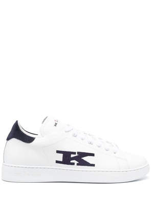 Kiton logo-embroidered leather sneakers - White