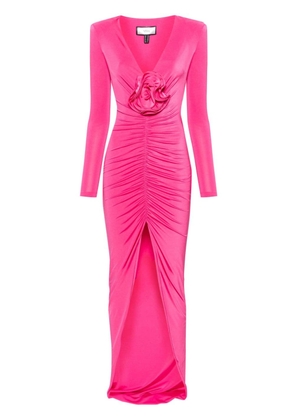 NISSA floral-appliqué satin maxi dress - Pink