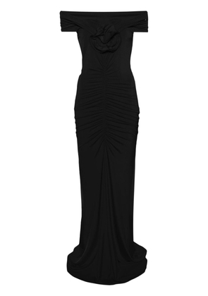 NISSA floral-appliqué off-shoulder maxi dress - Black